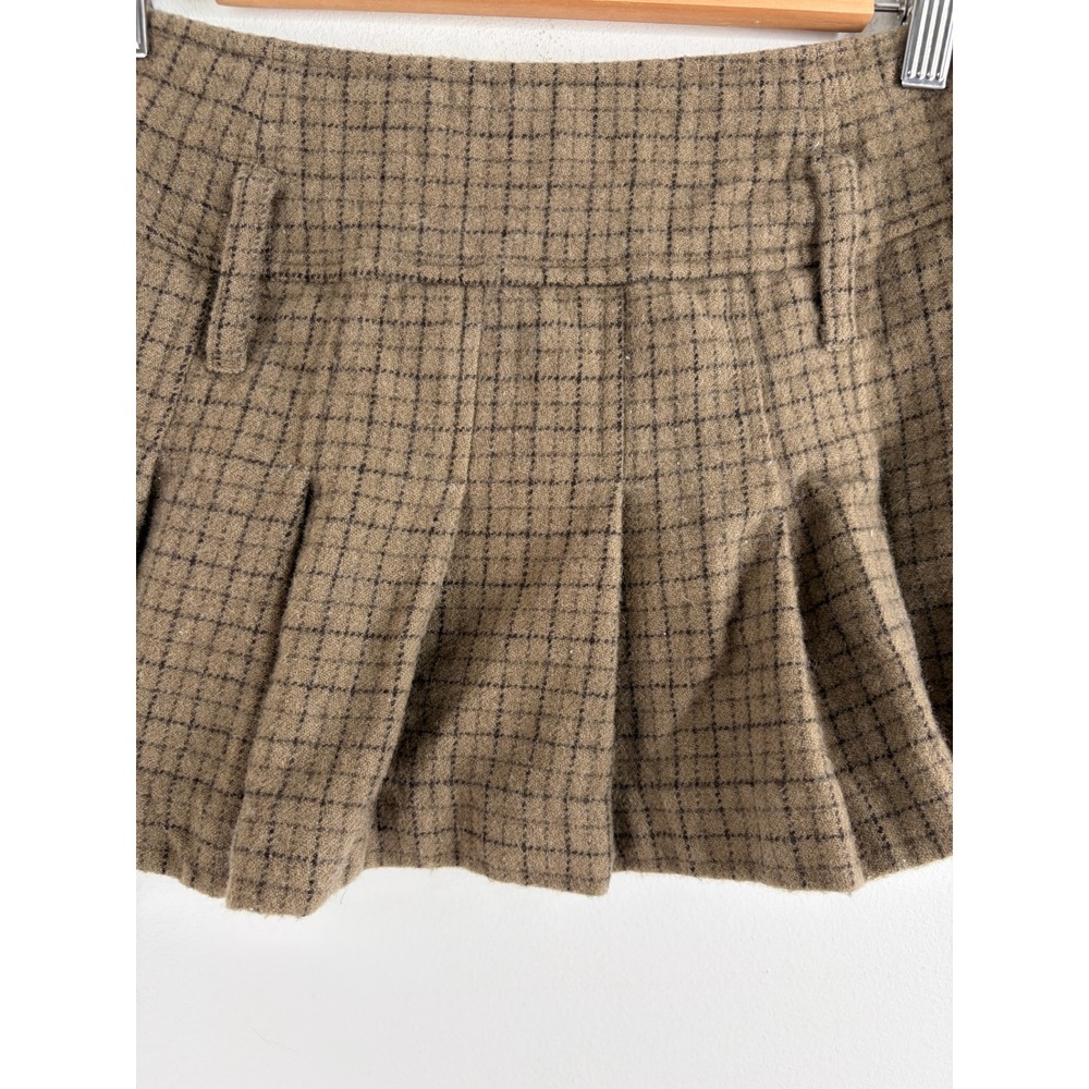 VTG Y2K G-Unit Brown Plaid 100% Wool Pleated Mini Skirt Y2K Low Rise Sz 1 (XXS) - Picture 2 of 6